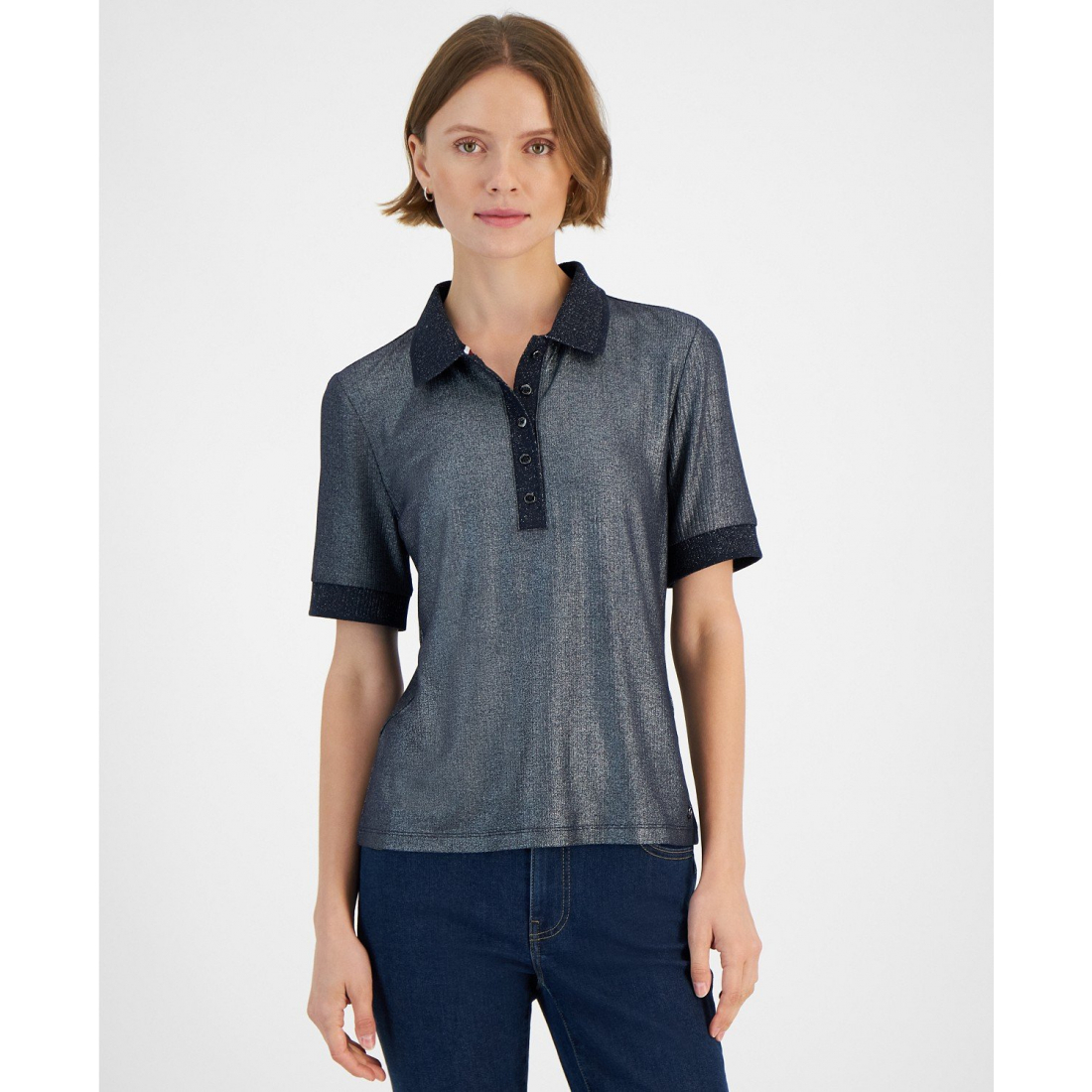 'Metallic Polo Collar' pour Femmes