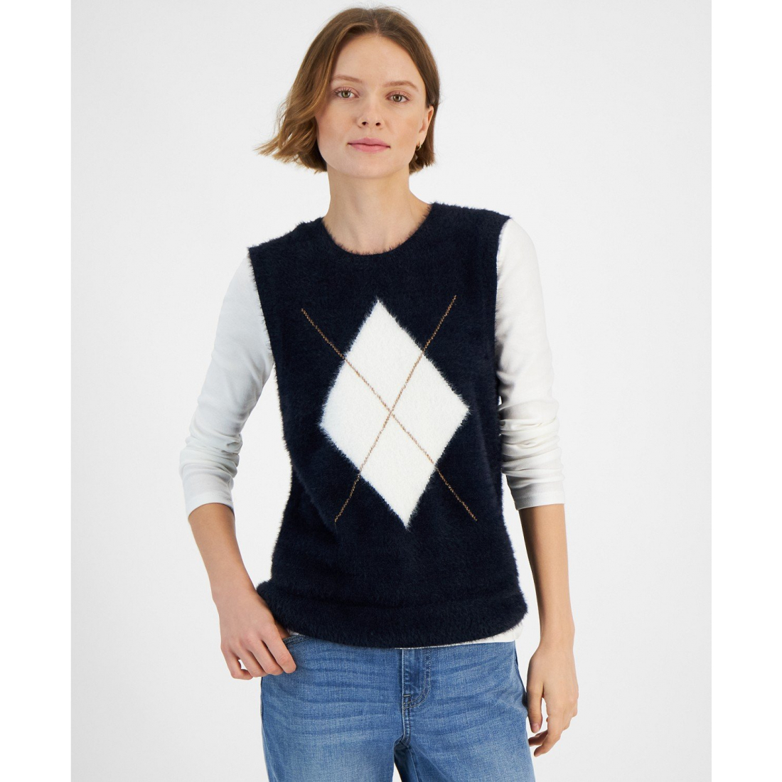 'Fuzzy Argyle Sweater Vest' pour Femmes