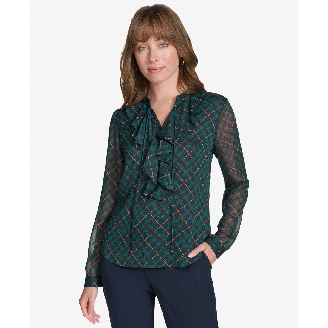 ''Plaid Ruffle-Trim Blouse' pour Femmes