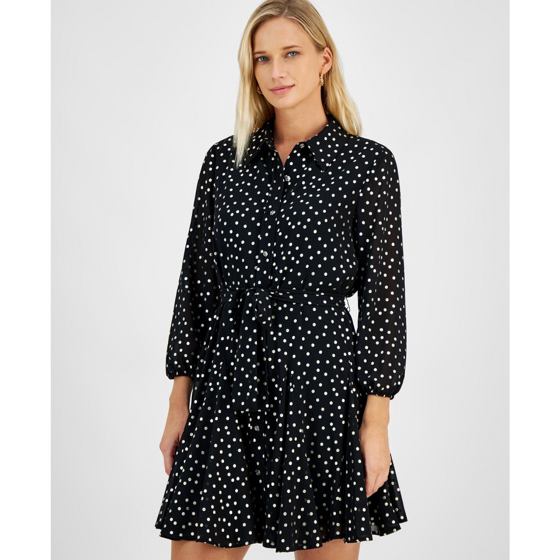 Robe chemise 'Dot-Print Collared' pour Femmes