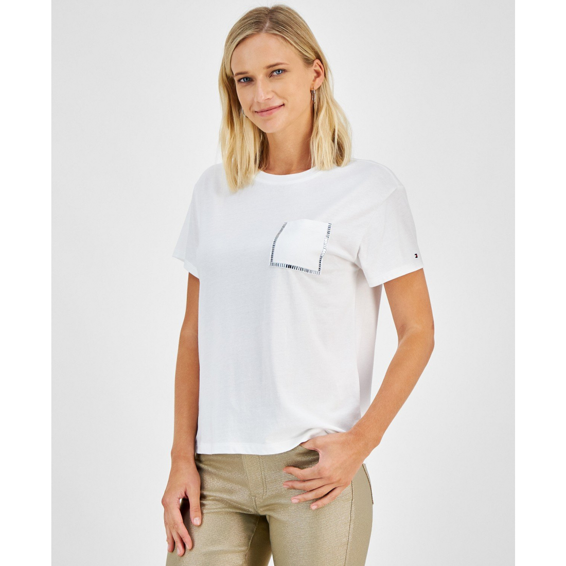 ''Embellished Pocket Crewneck T-Shirt' pour Femmes