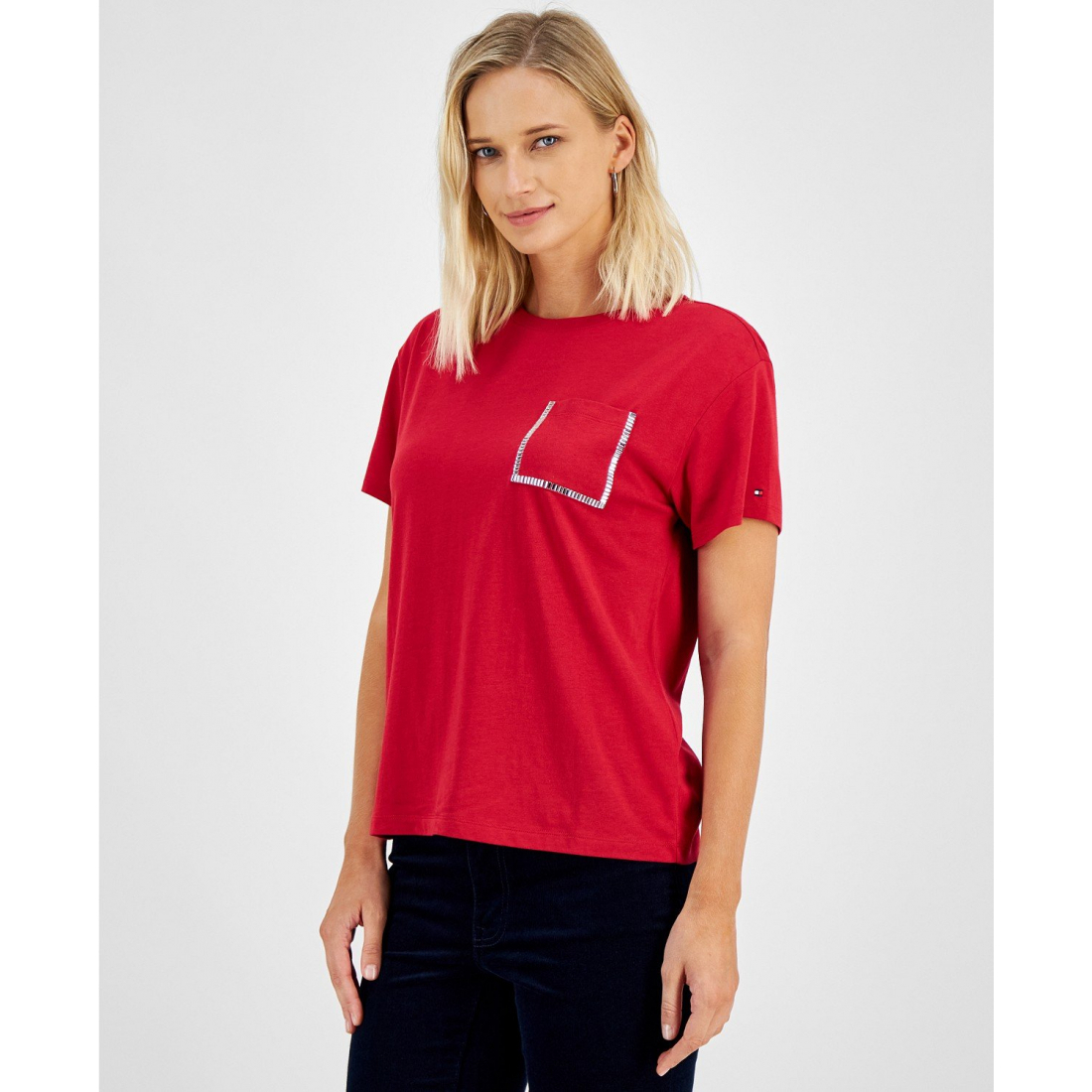 'Embellished Pocket Crewneck T-Shirt' pour Femmes