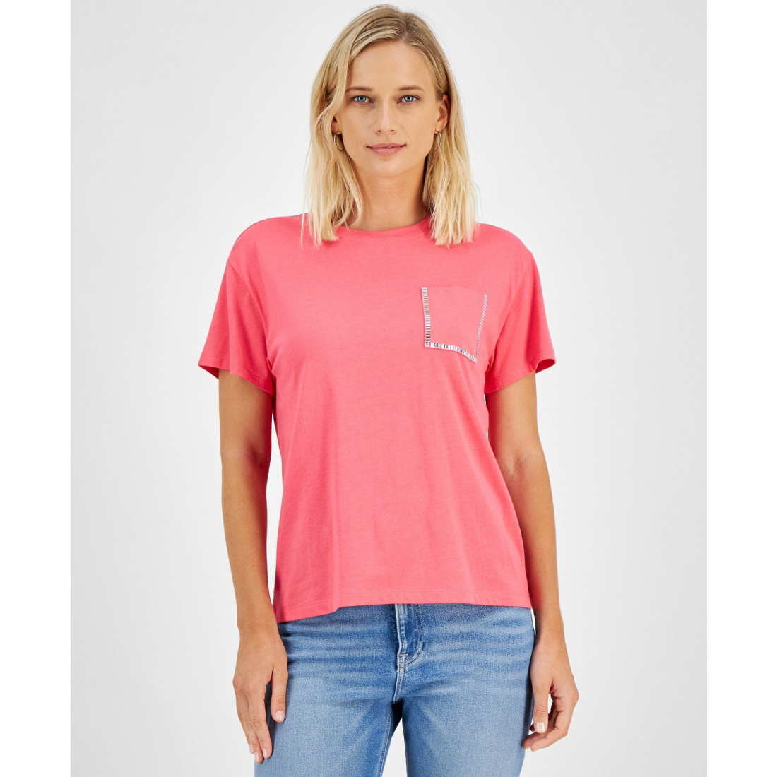 'Embellished Pocket Crewneck T-Shirt' pour Femmes