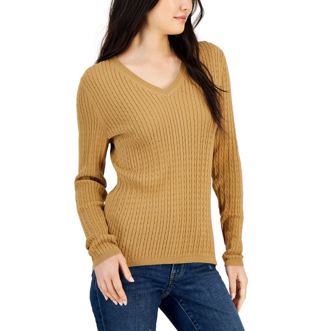 Women's 'Cotton Cable Ivy V-Neck' Sweater
