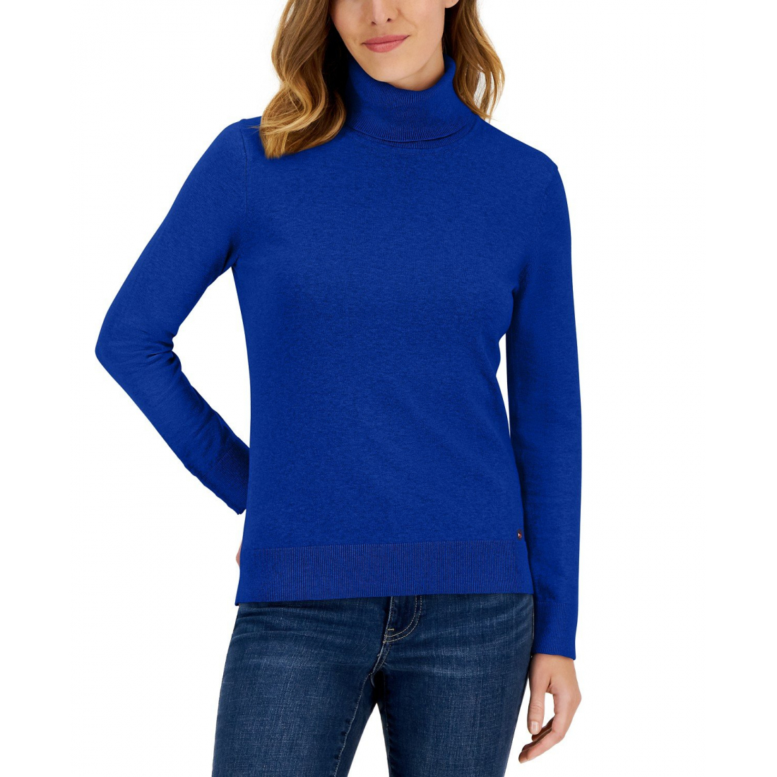 Women's 'Cotton Solid Button Cuff Turtleneck' Sweater