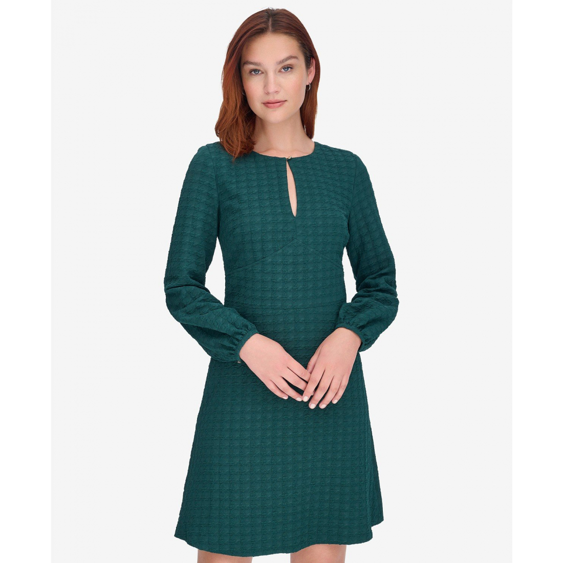 Women's 'Embossed Houndstooth Knit' Long-Sleeved Dress