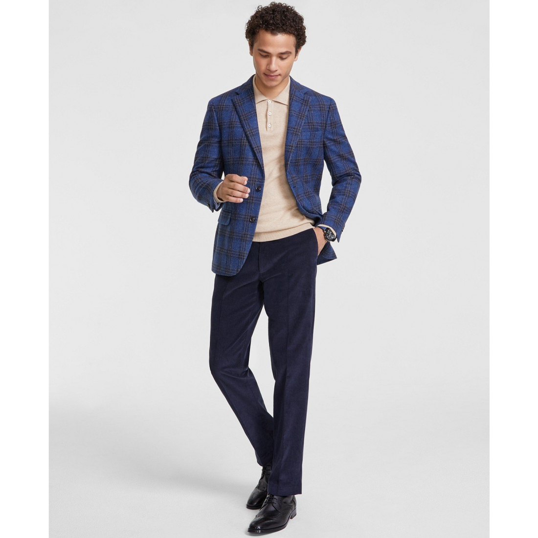 Blazer 'Modern-Fit Plaid Wool Blend' pour Hommes