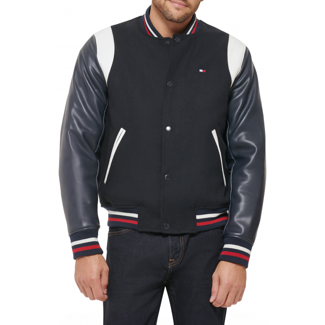 Veste 'Faux Leather Letterman Varsity' pour Hommes