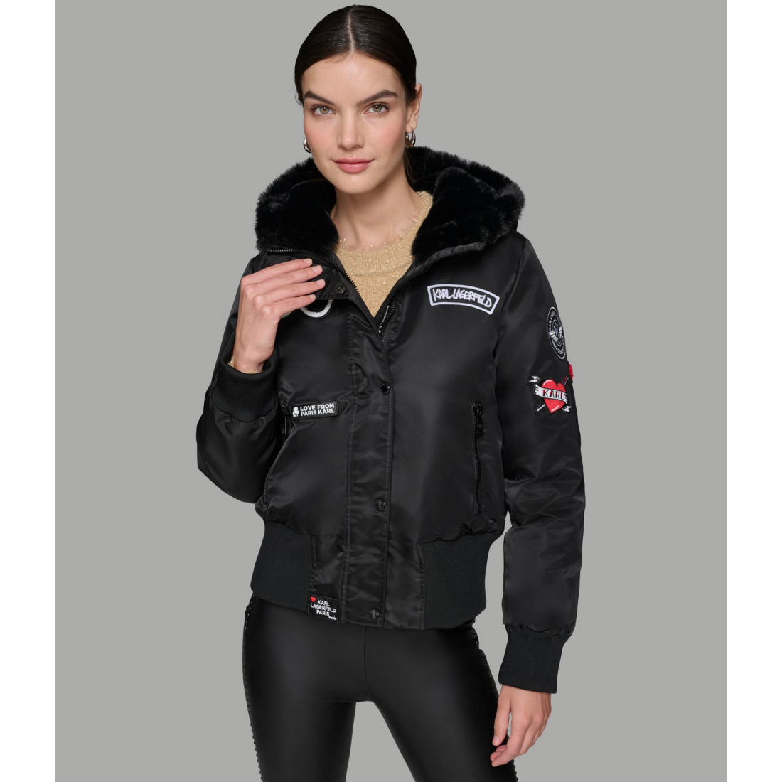 'Logo Patch Hooded Bomber Jacket' für Damen