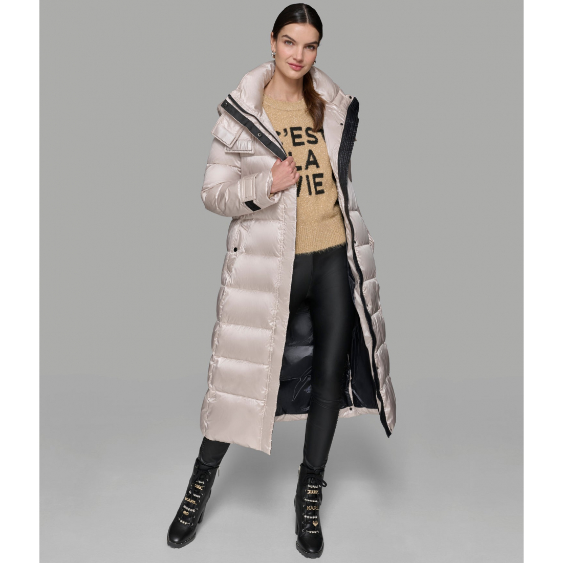 'Contrast Maxi Belted Long Puffer' für Damen