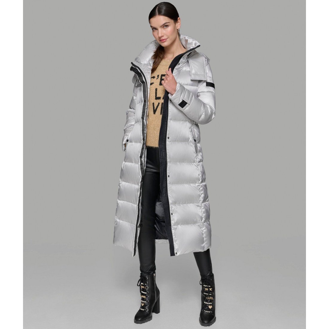 'Contrast Maxi Belted Long Puffer' für Damen
