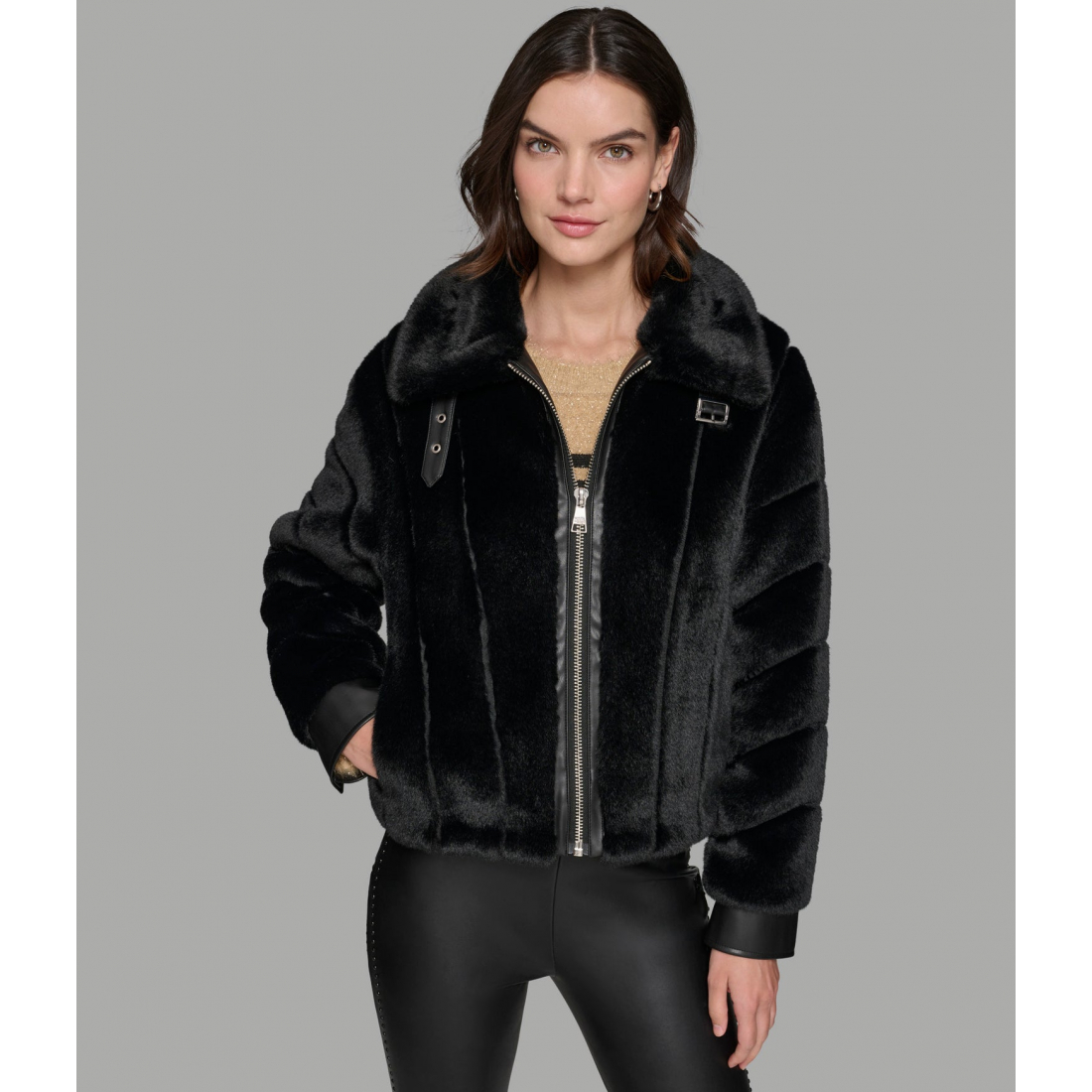 'Channel Faux Mink And Pu Bomber' für Damen