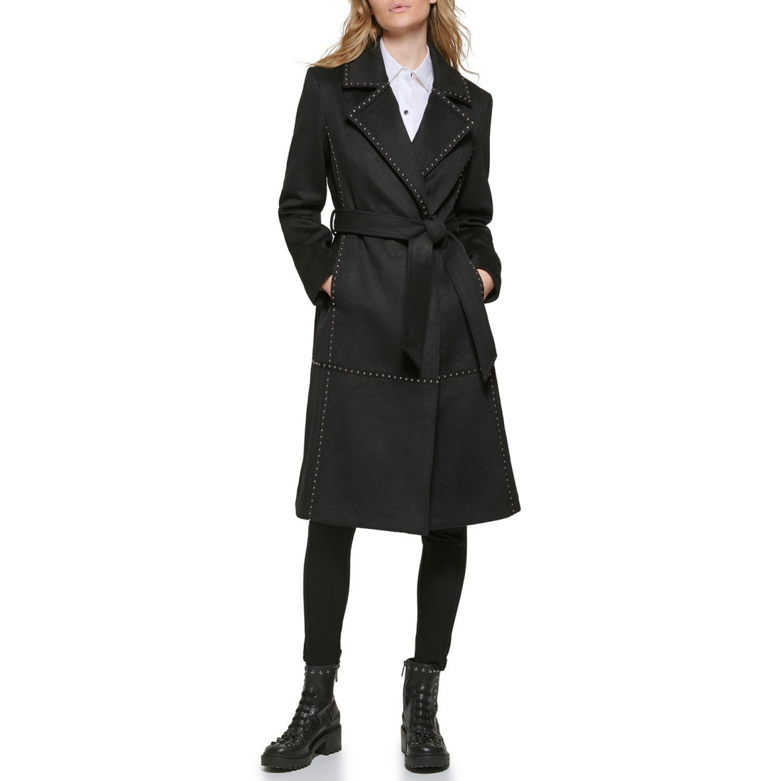 'Studded Belted Wrap Coat' pour Femmes
