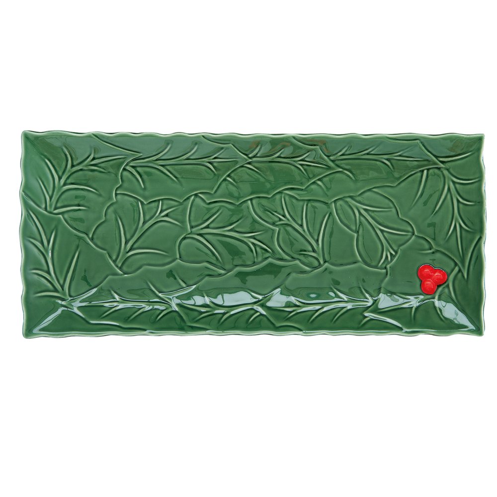 Servierplatte Aus Porzellan, 37 x 16,5 cm, In Farbbox, Holly & Berries Green