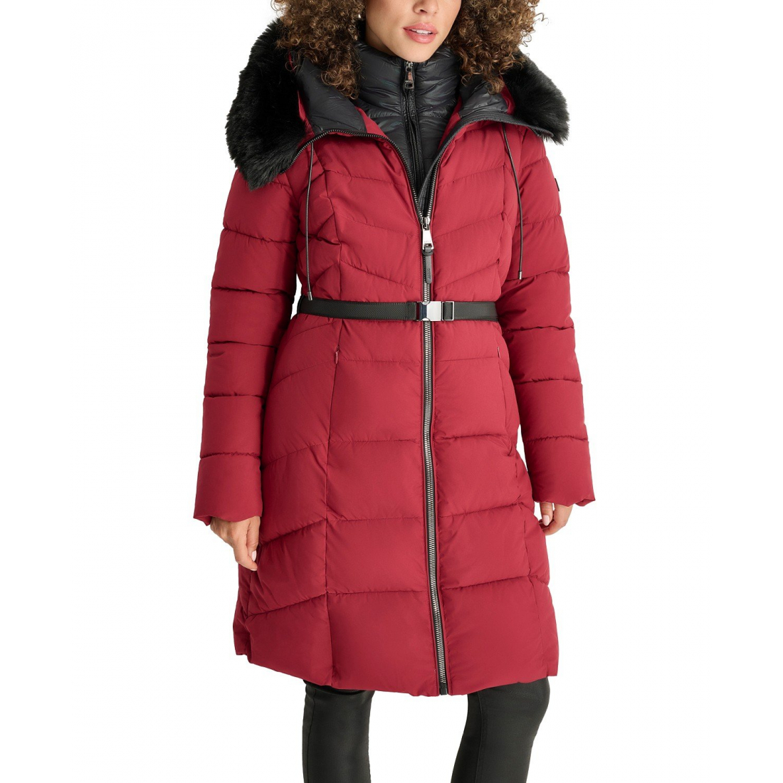 'Bibbed Faux-Fur-Trim Hooded Puffer Coat' pour Femmes