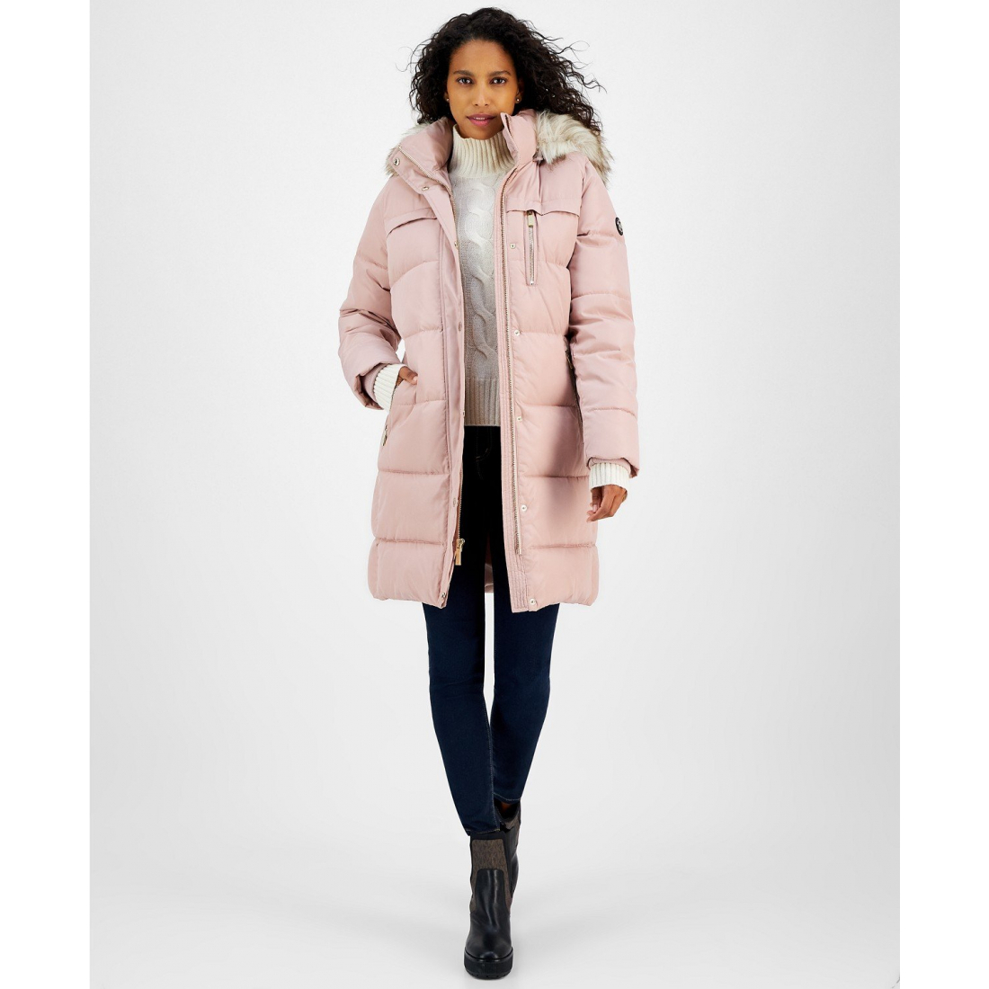 Faux Fur Daunenmantel Michael Kors Damen Faux-Fur-Trim Hooded