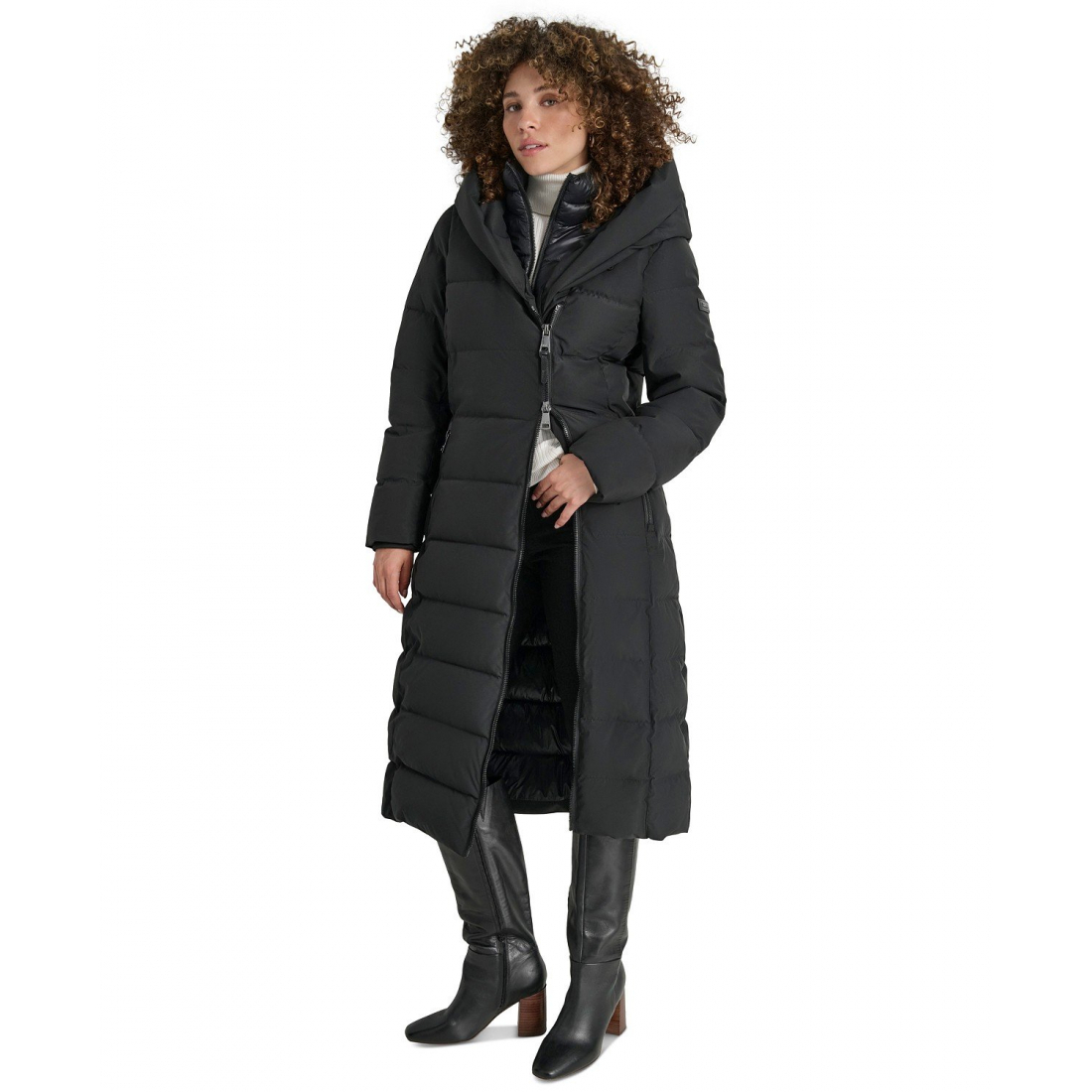 Women's 'Bibbed Shawl Collar Hooded' Puffer Coat
