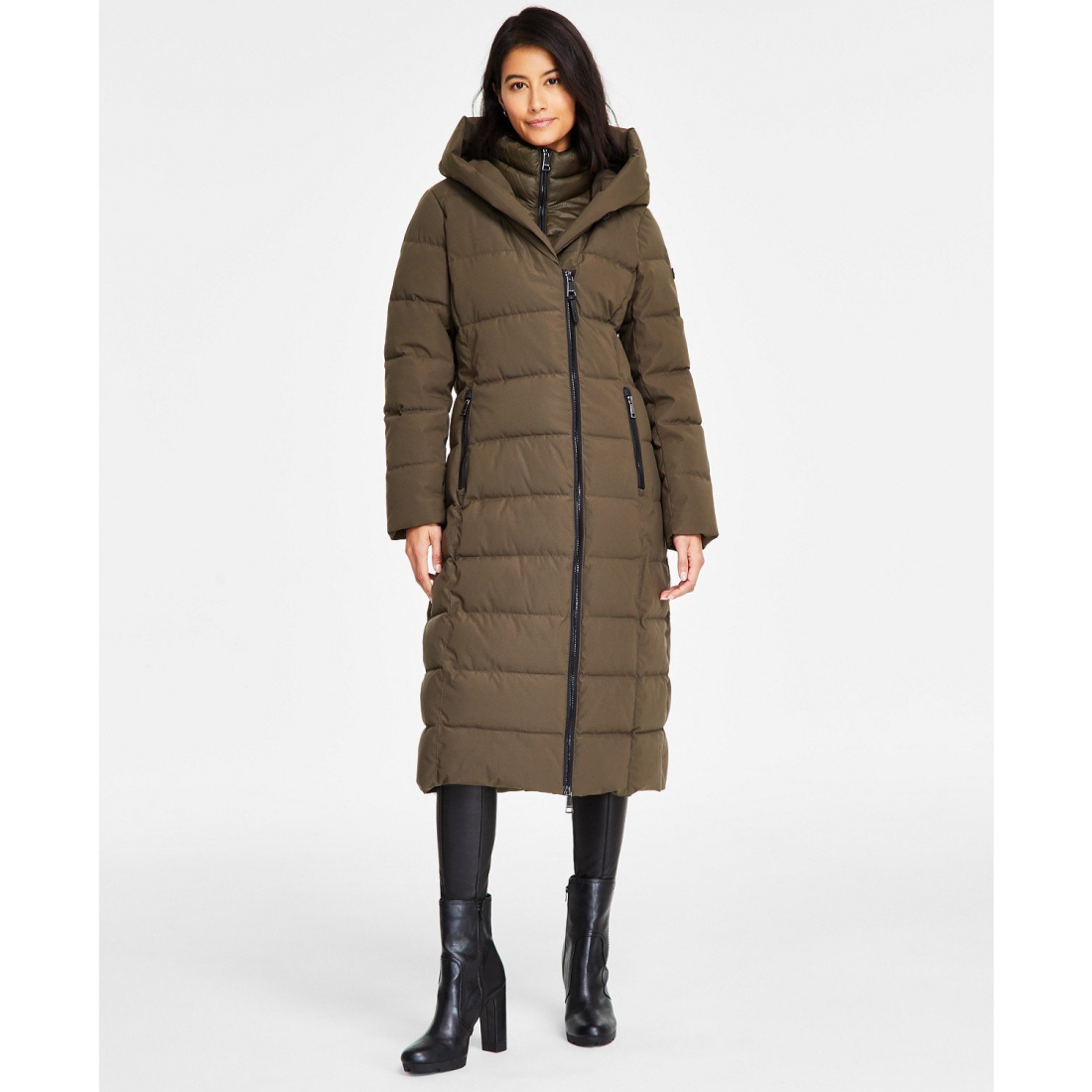 Women's 'Bibbed Shawl Collar Hooded' Puffer Coat