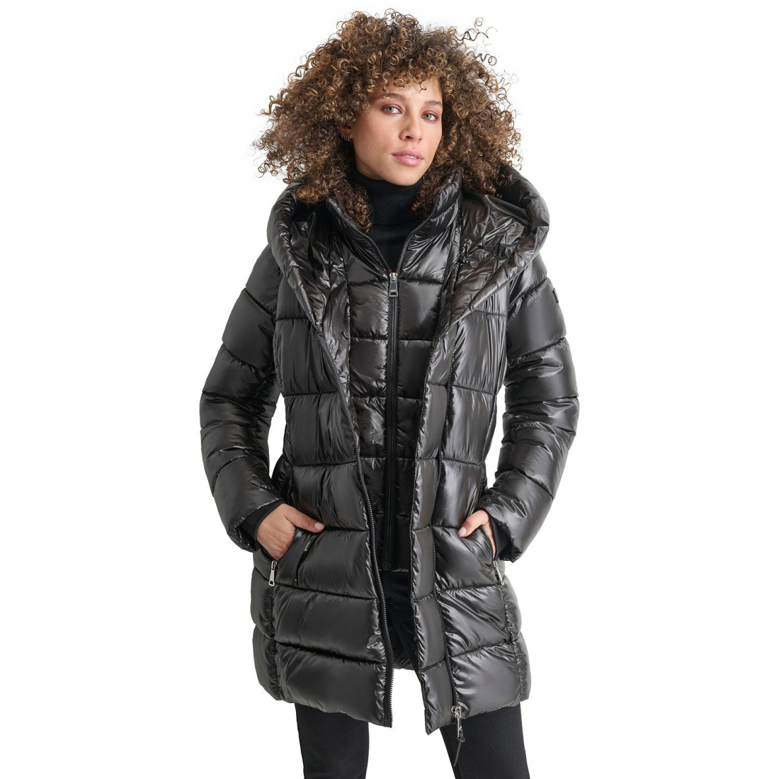 Women's 'Bibbed Shawl-Collar Packable Shine' Puffer Coat