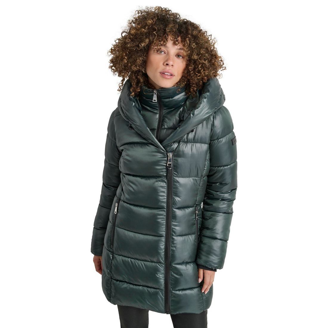 Women's 'Bibbed Shawl-Collar Packable Shine' Puffer Coat