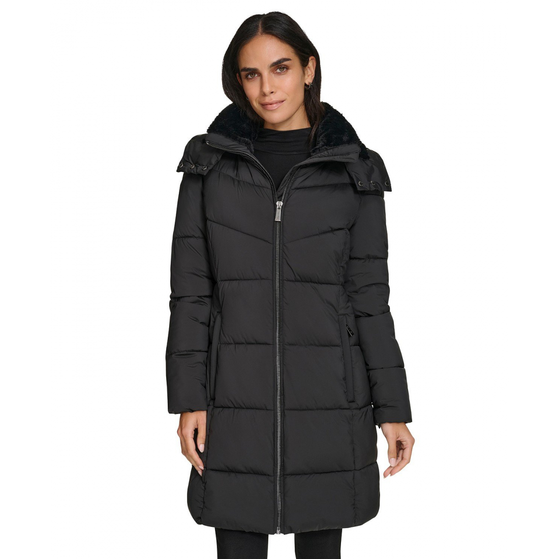 'Hooded Faux-Fur-Lined Midi' Puffermantel für Damen