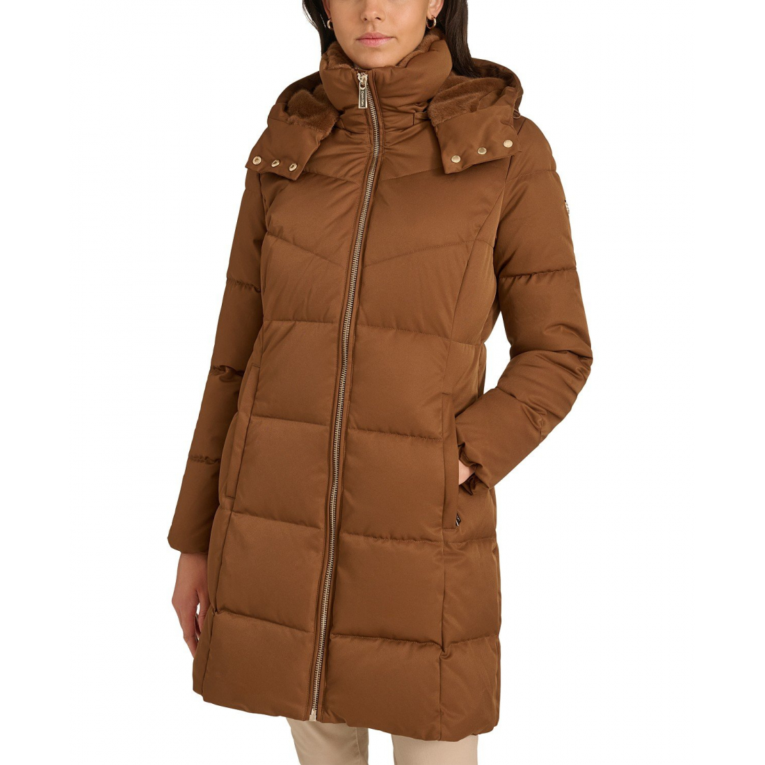 Manteau matelassé 'Hooded Faux-Fur-Lined Midi' pour Femmes