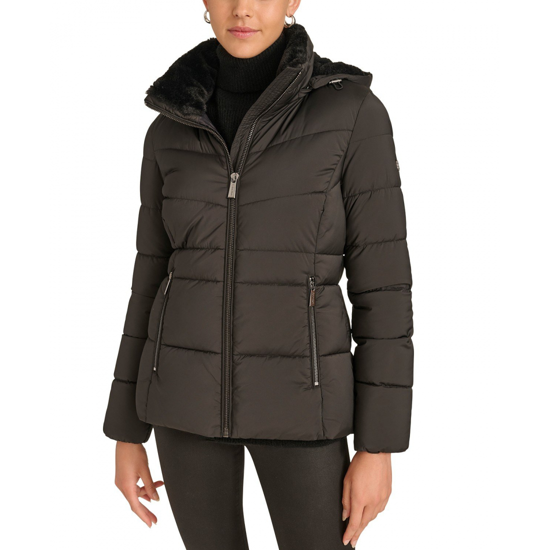 'Faux-Fur-Lined Hooded' Puffermantel für Damen