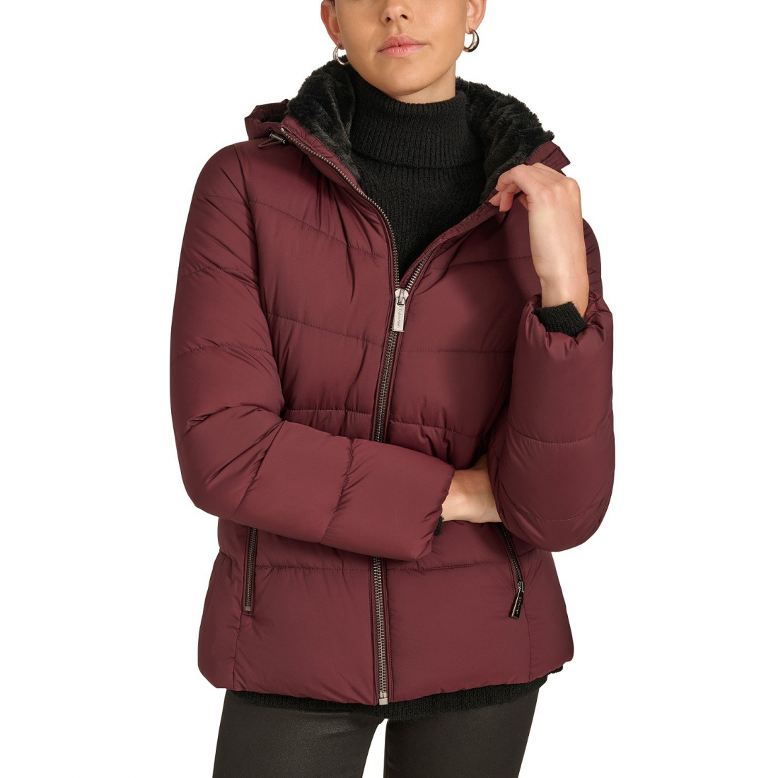 'Faux-Fur-Lined Hooded' Puffermantel für Damen