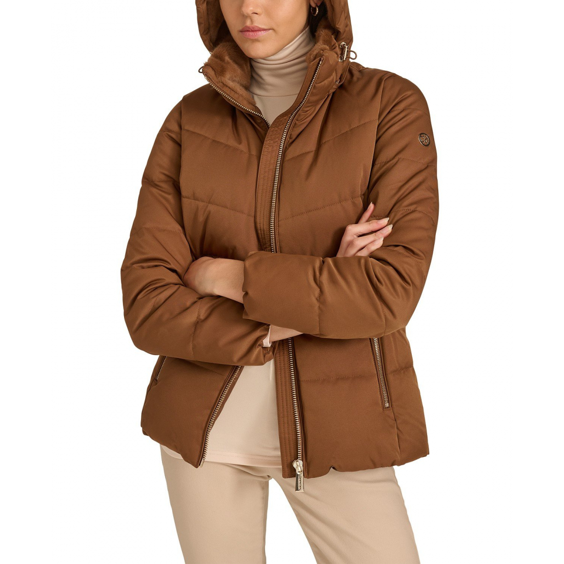 'Faux-Fur-Lined Hooded' Puffermantel für Damen