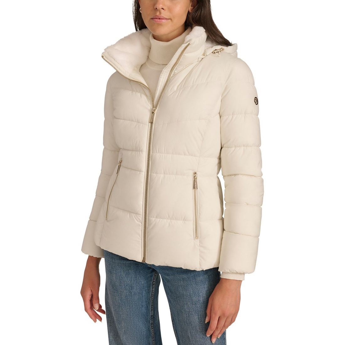 Manteau matelassé 'Faux-Fur-Lined Hooded' pour Femmes