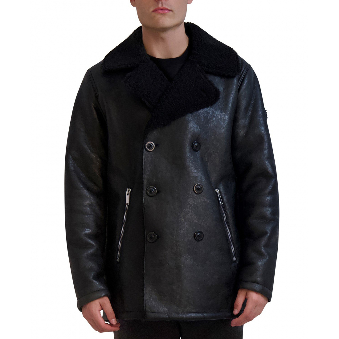 Manteau de voiture 'Faux-Shearling Double-Breasted' pour Hommes