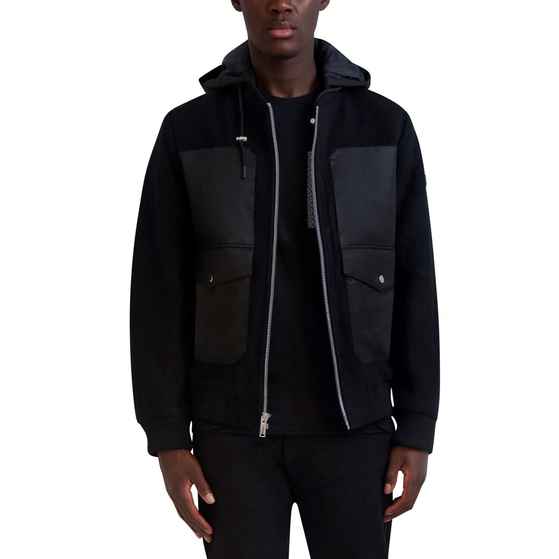 'Mixed-Media Hooded Bomber Jacket' pour Hommes