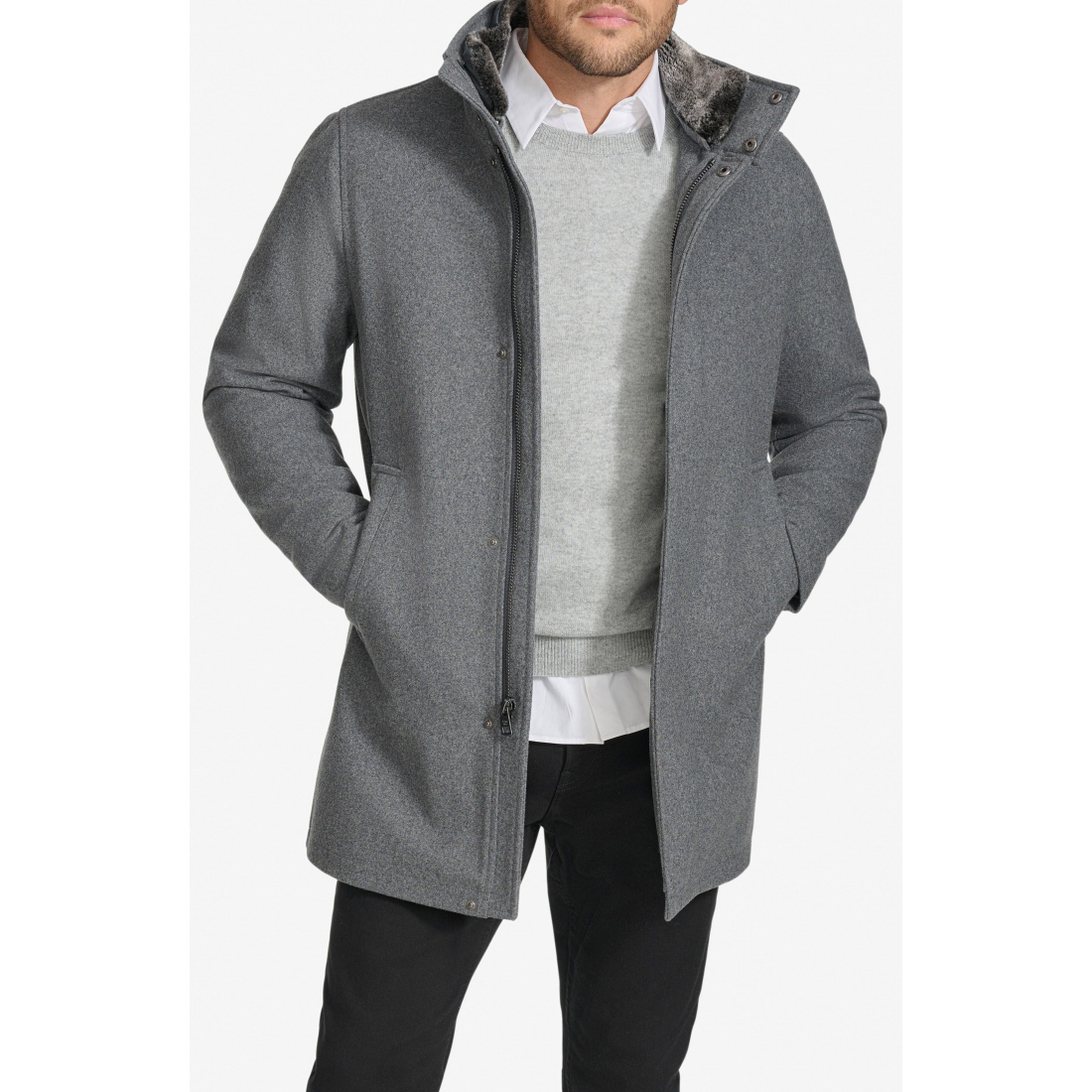 Manteau 'Walking with Faux Fur Trim' pour Hommes