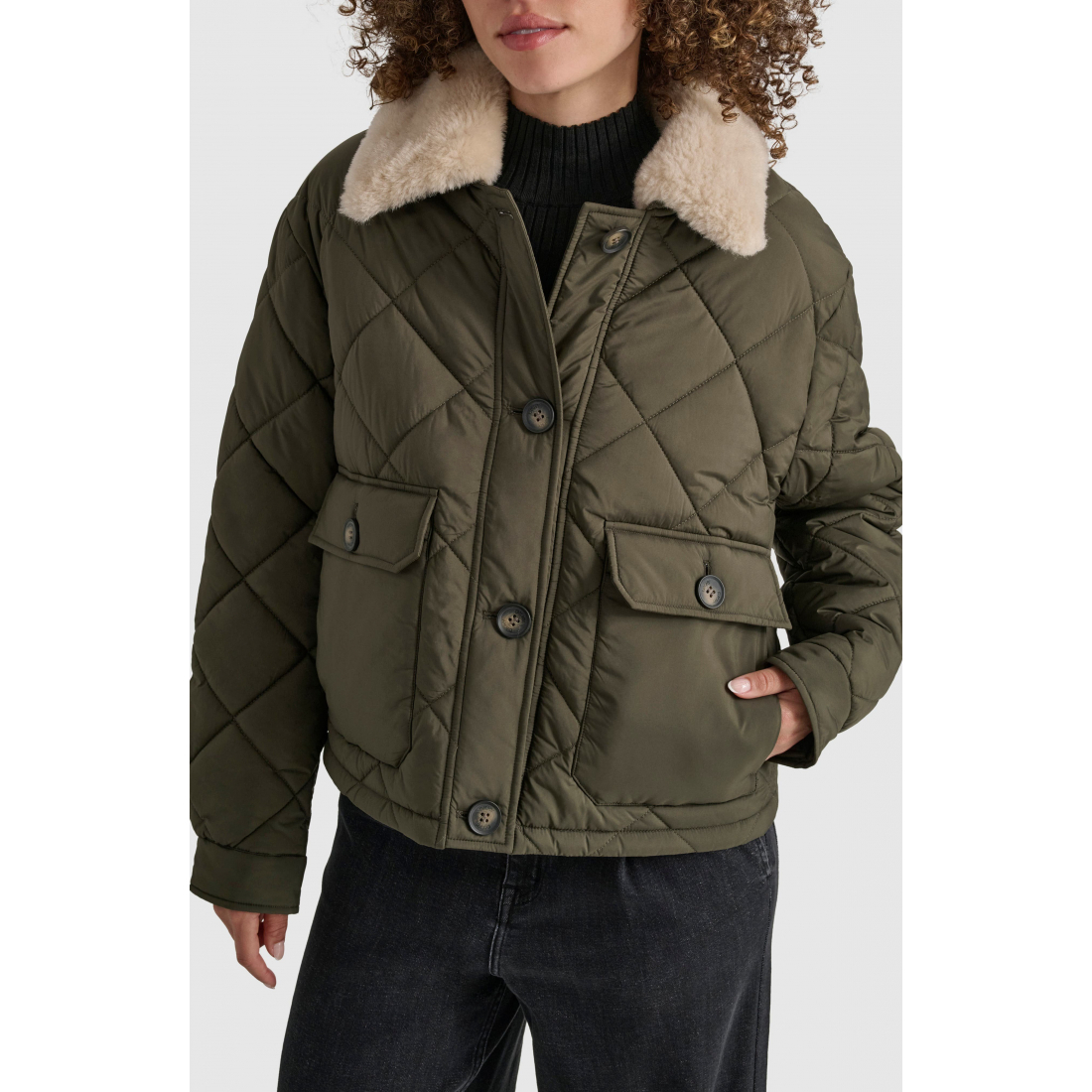 Veste matelassée 'Crop with Faux Fur Trim' pour Femmes
