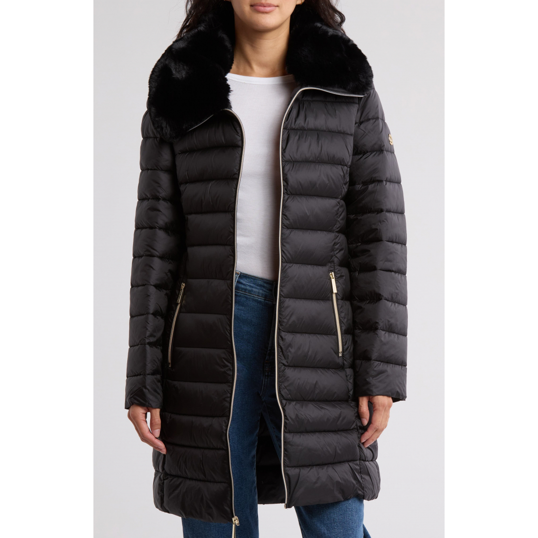 Veste matelassée 'Faux Fur Collar Long' pour Femmes