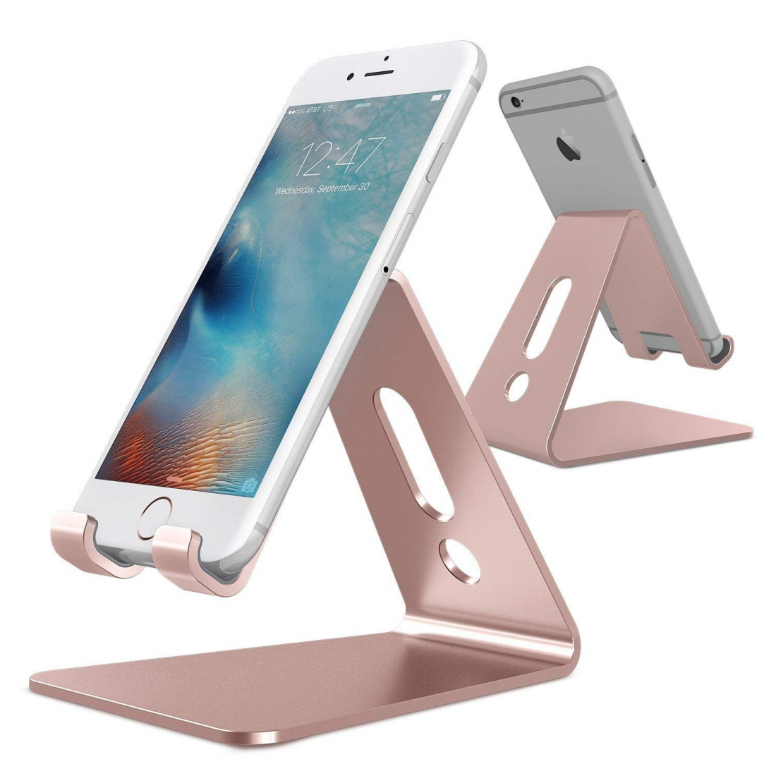 Horizontal stand for smartphone and tablet in aluminum - Rose gold