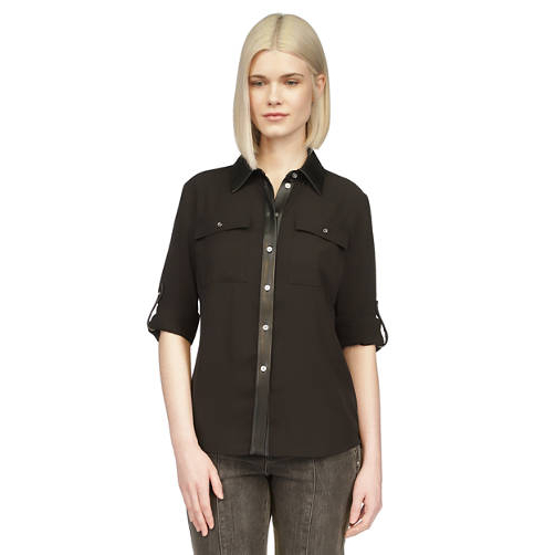 'Vegan Leather Trim Shirt' pour Femmes