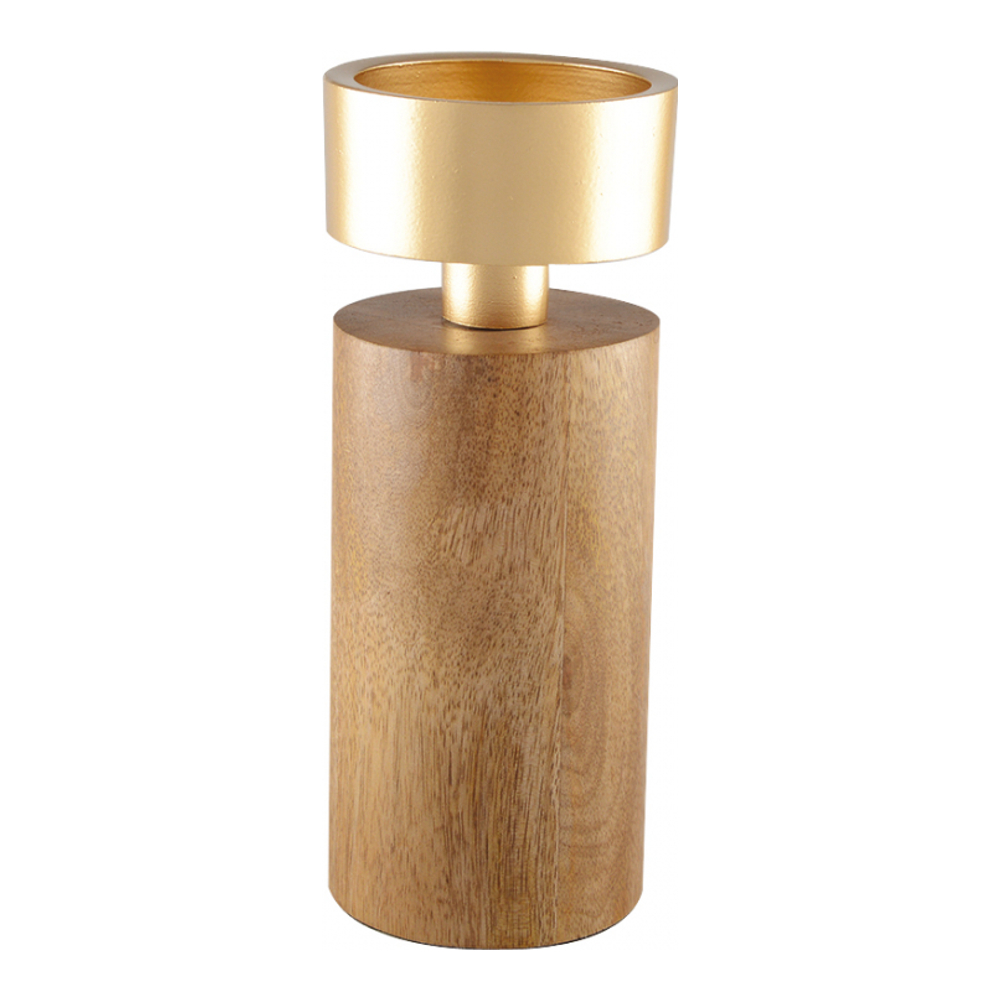 Wood And Gold Metal Candlestick 19cm