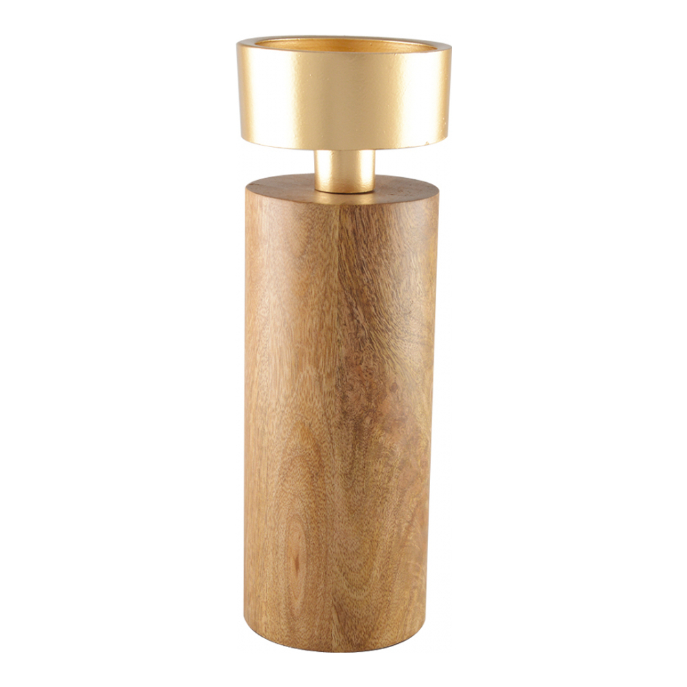 Wood And Gold Metal Candlestick 23Cm