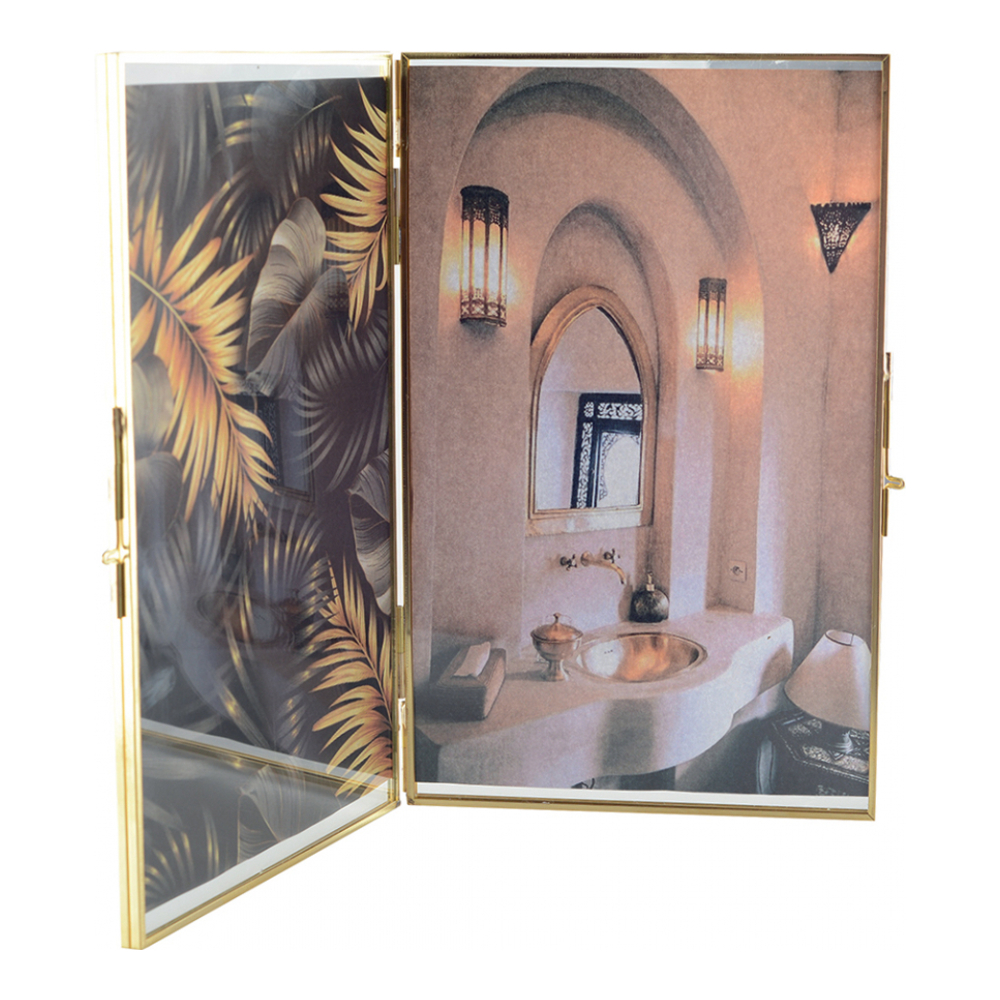 Cadre Double Transparent Bord Doré H.16cm