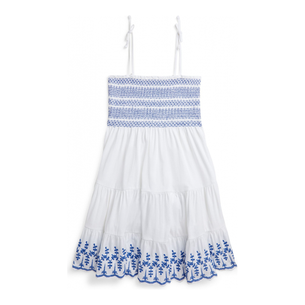 Little Girl's 'Smocked Eyelet Cotton Jersey Dress'