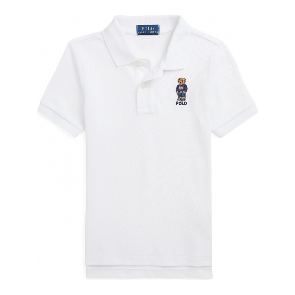 Little Boy's 'Polo Bear Cotton Mesh Polo Shirt'
