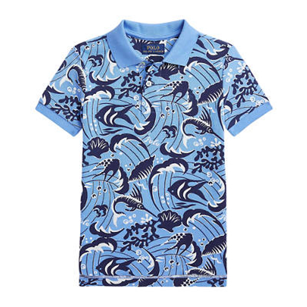 Little Boy's 'Reef Print Cotton Mesh Polo Shirt'
