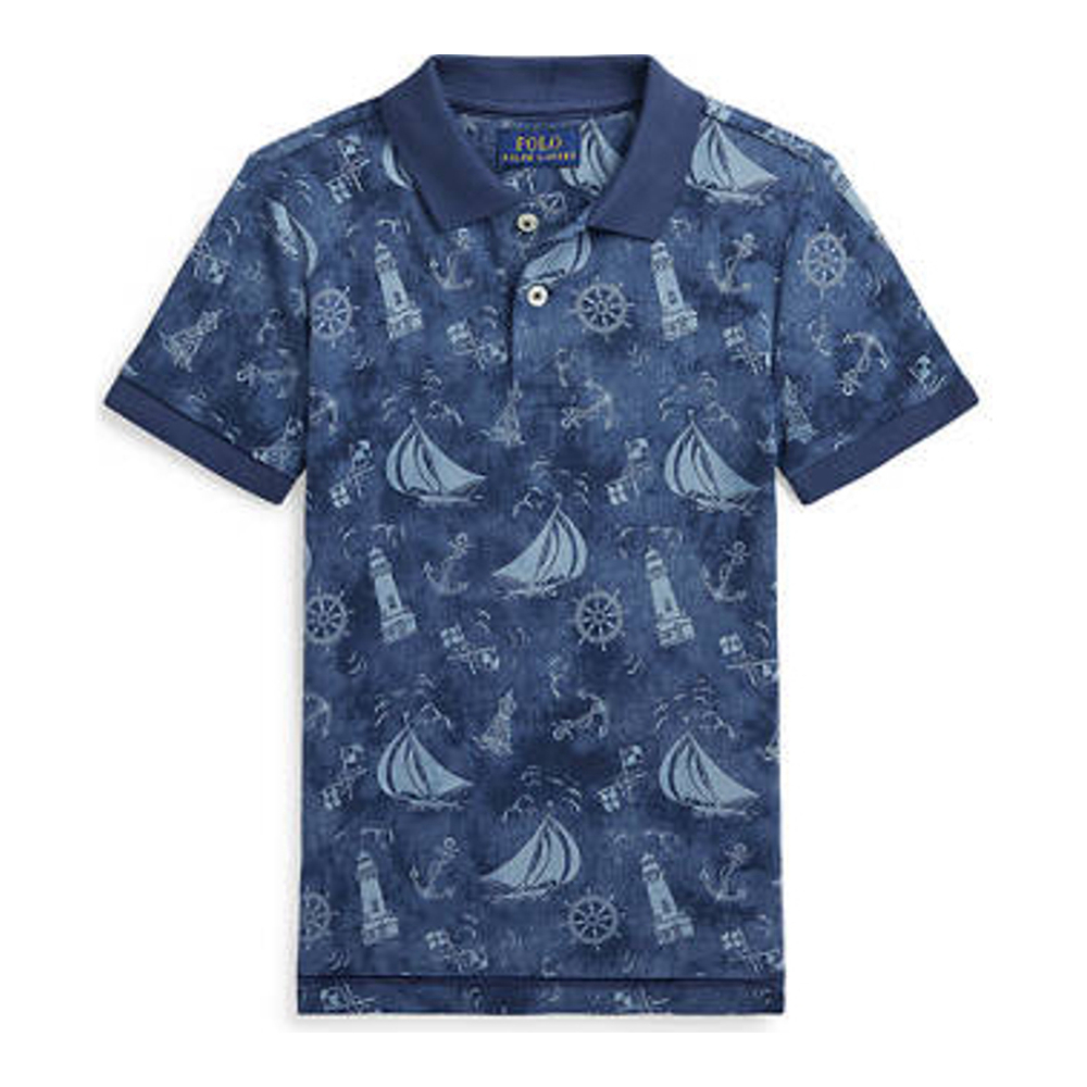 Little Boy's 'Nautical Printed Cotton Mesh Polo Shirt'