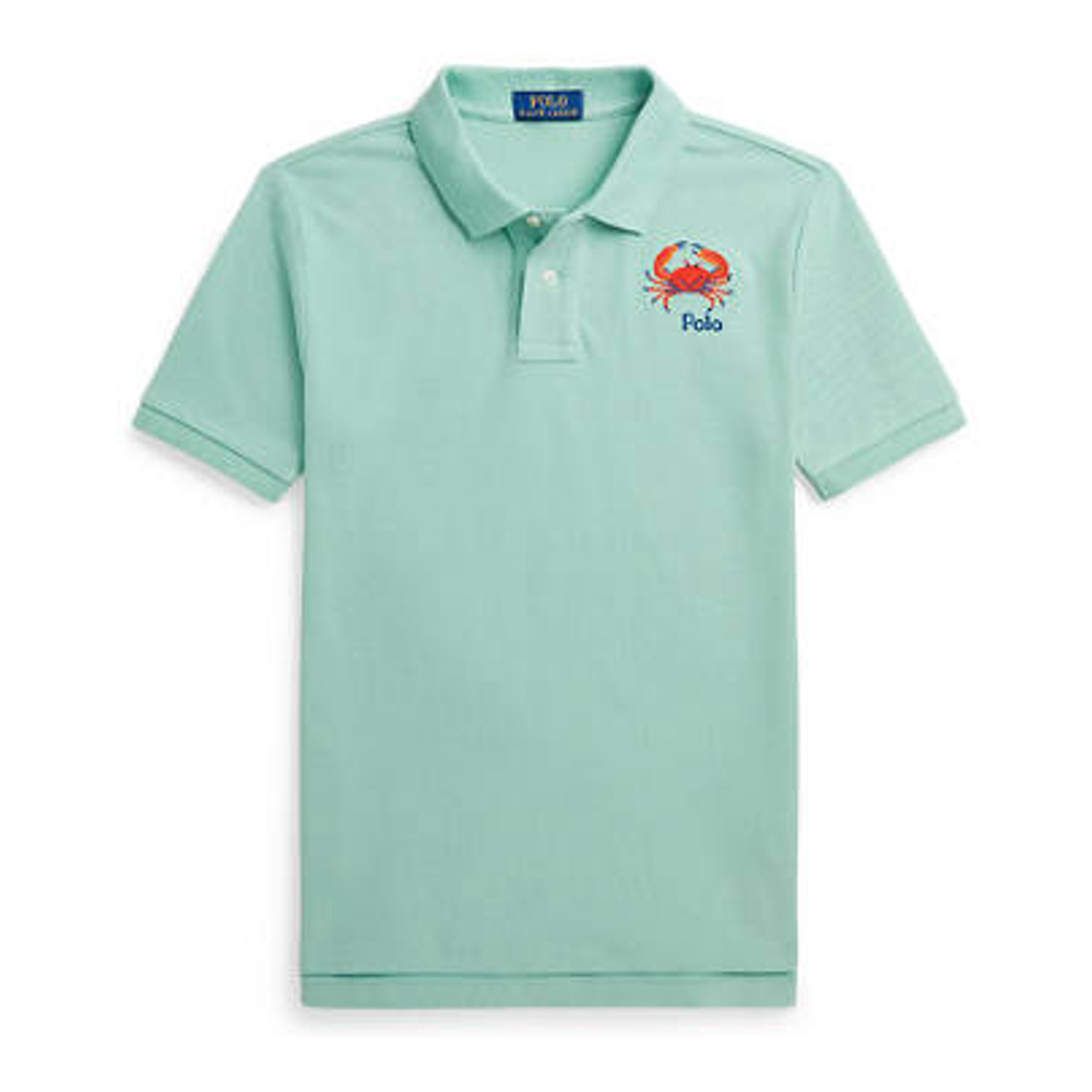 Big Boy's 'Crab Embroidered Cotton Mesh Polo Shirt'
