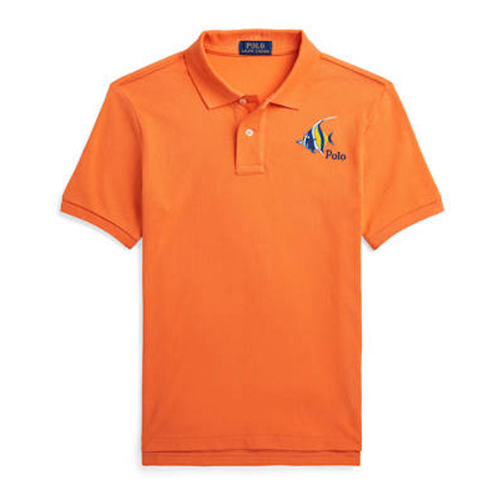 'Fish Embroidered Cotton Mesh Polo Shirt' pour Grands garçons