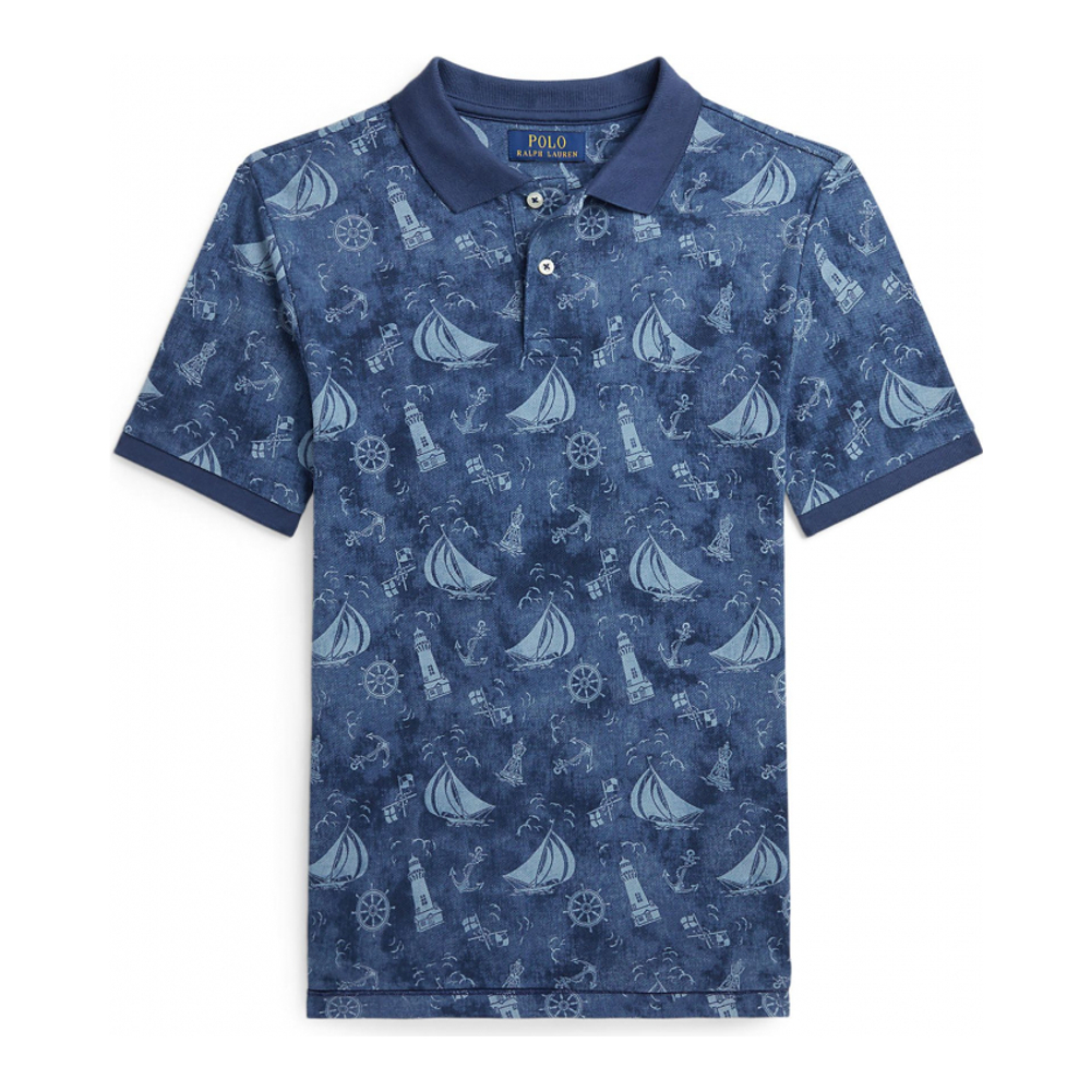 'Nautical Printed Cotton Mesh Polo Shirt' pour Grands garçons