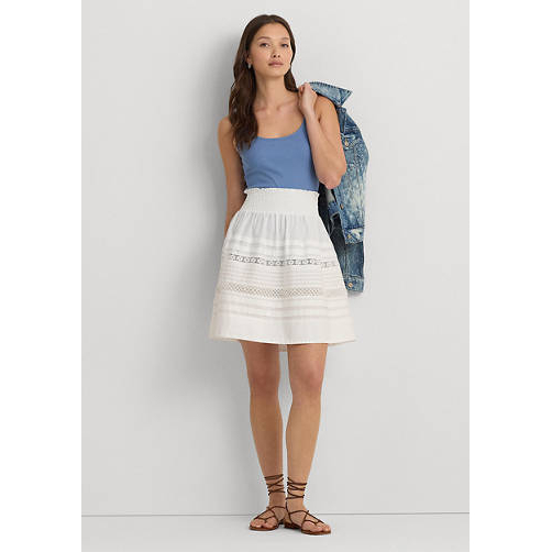 'Lace Trim Cotton Broadcloth Mini Skirt' pour Femmes