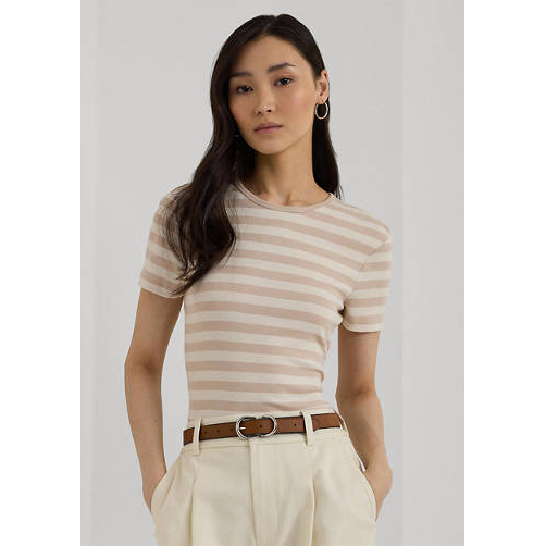 'Striped Stretch Cotton Crew Neck T-Shirt' pour Femmes