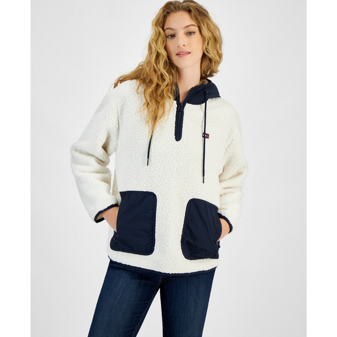 'Solid Sherpa Hooded Pullover Jacket' pour Femmes